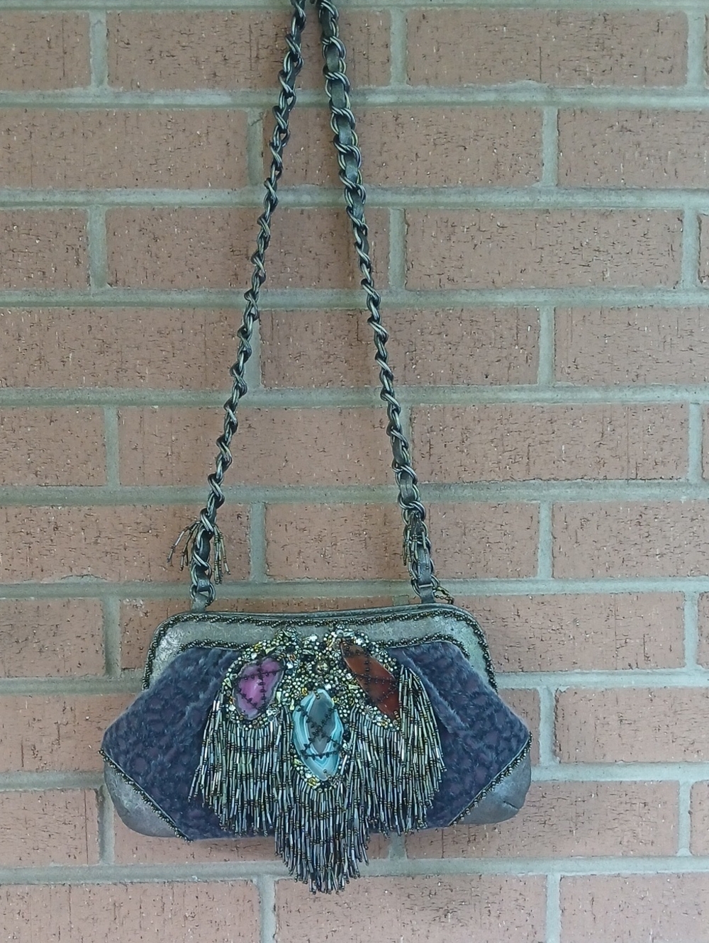 Mary Frances Gray Shoulder Bag with Gunmetal Bead Fringe - Picture 4 of 11